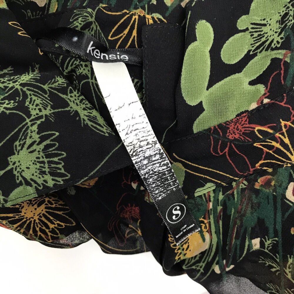 KENSIE SHEER Dress LONG SLEEVE Floral size S black with flowers Boho cottagecore - Picture 5 of 6